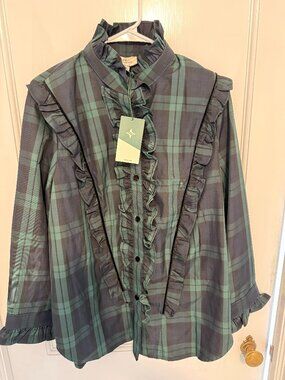 Tuckernuck XXL Plaid Blouse w/ Velvet Detail